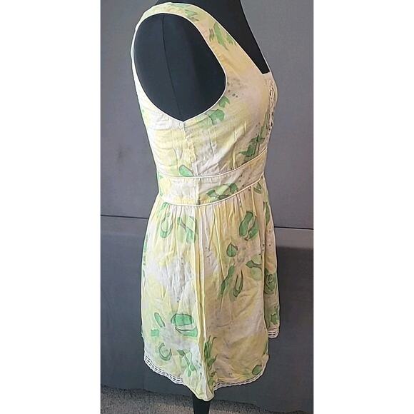 Free People Y2K Vintage Floral Mini Dress Yellow Green Size 6 Boho Retro EUC - Picture 2 of 9